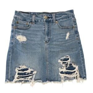 American Eagle Curvy Hi-Rise Mini Denim Grunge Skirt‎ Distressed Blue Size 4